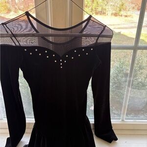 Chloe Black Long Sleeve Figure Skate Dress with Sheer Neckline